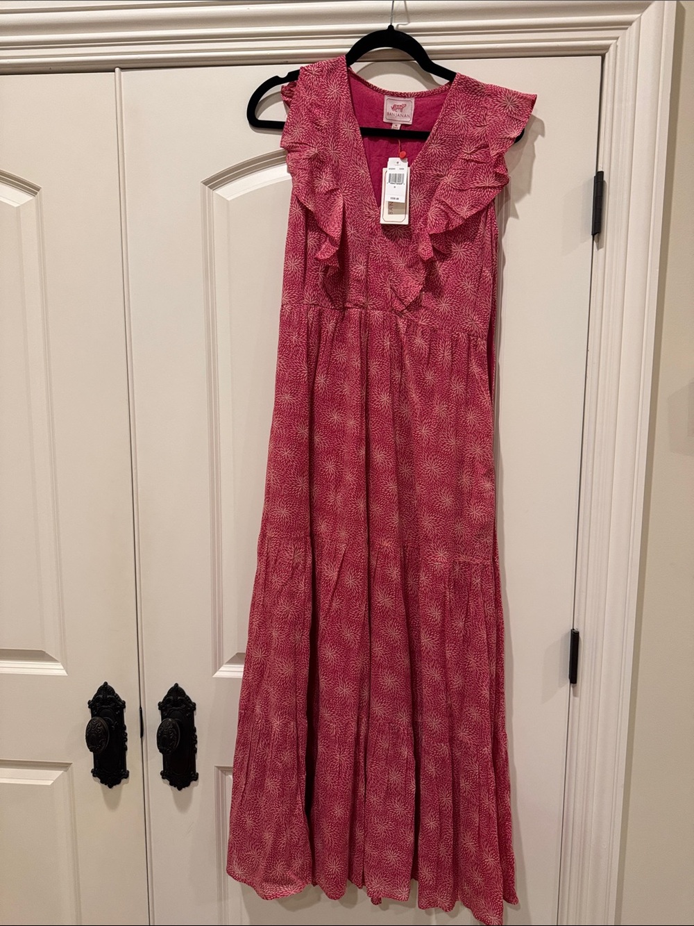 BANJANAN Fuchsia Floral-Print V-Neck Maxi Dress